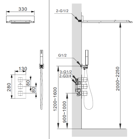 Встраиваемая душевая система с термостатом AltroBagno Cascata 040101 Cr
