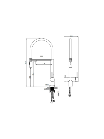 Смеситель для кухни с гибким изливом AltroBagno Flusso 050203 GM